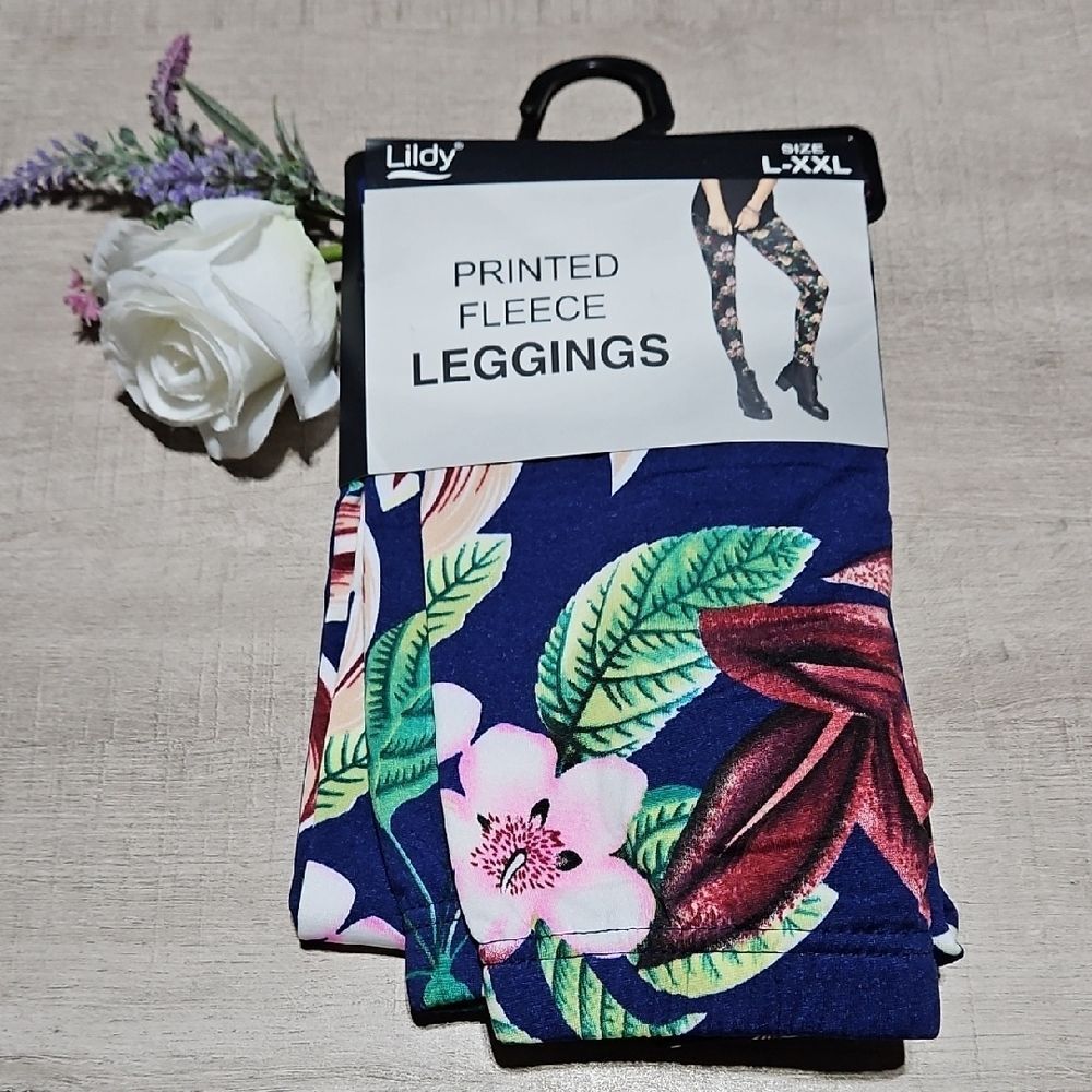 Lildy Tropical Print Cozy Fleece Leggings